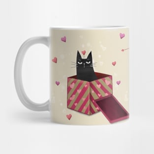 Happy valentines black cat. Cute cat and red hearts. Mug